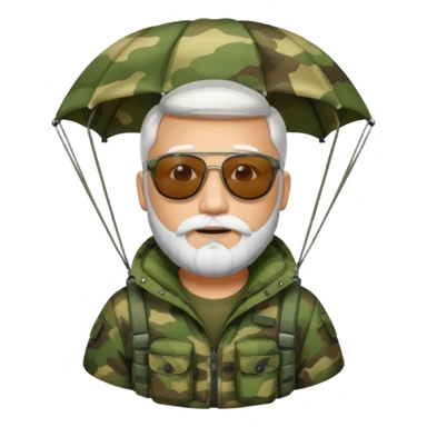 Man with a white beard and sunglasses wearing camouflage in a parachute sticker