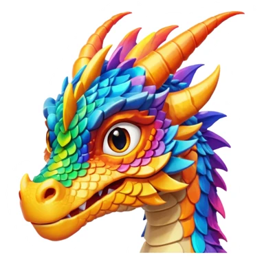 Glory the RainWing dragon's head with vibrant colorful scales and expressive eyes, inspired by Wings of Fire, colorful emoji-style illustration sticker