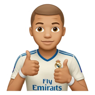 Mbappe hands crossed and thumbs up celebration for Real Madrid sticker