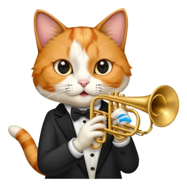 calico cat play trumpeter, portrait sticker