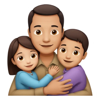 Indonesian father with son and daughter, hugging sticker