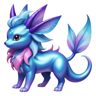 Magical scaley blue-cyan-indigo-purple-violet-pink-gradients nebula shiny glittery Suicune-Vaporeon-Primarina-Amaura-Pokémon-Fakémon-fusion, full body sticker