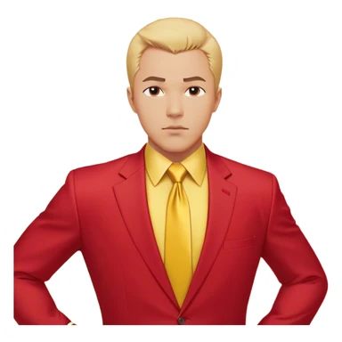 A bust of a confident businessman in a red suit with yellow accents, a yellow dress shirt, and a red tie. His facial expression is determined, with short well-groomed hair and strong, defined facial features. Behind him, a bold upward-trending financial chart (📈) with a thick red arrow moving diagonally upward symbolizes success and career growth. The graph has simple but visible yellow and red bars, reinforcing the theme of achievement. The background is plain white to keep the focus on the man and the business elements. The overall design is clean, professional, and business-oriented. sticker