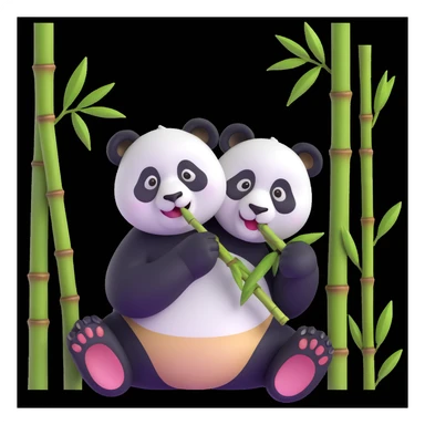panda eating bamboo in forrest background, close up pose sticker