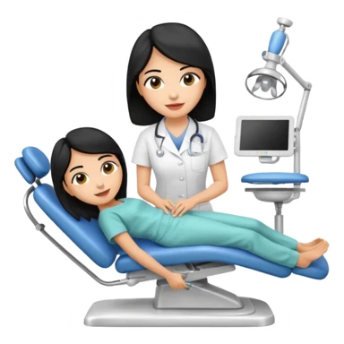 olive skin dentist with black hair leaning over a patient in a dental chair sticker