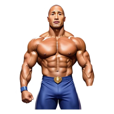 Dwayne 'The Rock' Johnson on stage at the Mr. Universe bodybuilding competition, covered in oil, flexing his powerful muscles. His physique shines under bright stage lights, showcasing his strength and dedication. The audience and judges are blurred in the background. Transparent background. sticker