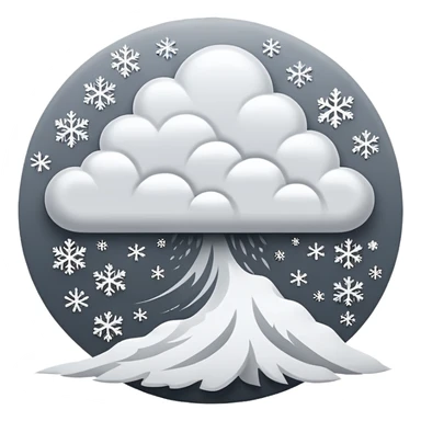 A powerful blizzard  storm cloud with heavy swirling snow, strong wind lines, flying snowflakes, dynamic motion. White and gray tones, bold but simple shapes. sticker