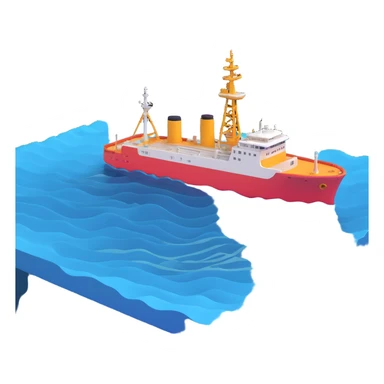 Hydroacoustic map showing radio waves from a ship on the water surface scanning down to the seabed sticker