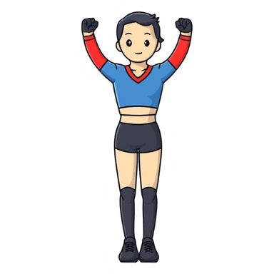 person standing with legs apart, wearing three-point shorts and black pantyhose sticker