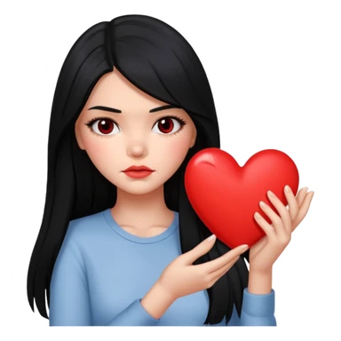 A Kendall Jenner with long black hair is sad and holds a red heart in her hands sticker