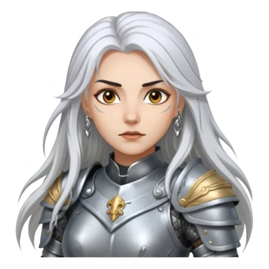 White Long Haired Women, Warrior woman — silver armor, piercing gaze sticker