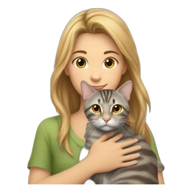 a tabby cat of brown and gray color sits in the arms of a fair-haired girl sticker
