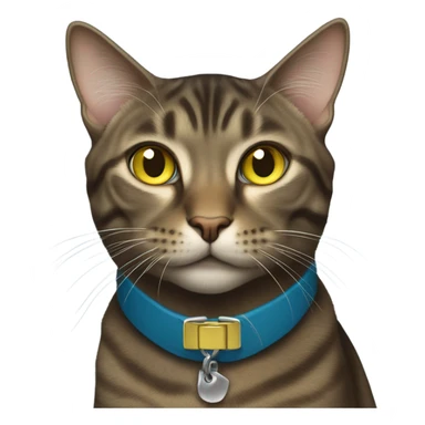 Dark brown tabby cat blue collar yellow green eyes sticker