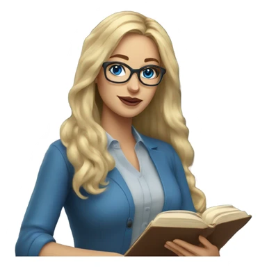 Real Woman teacher blonde long flowing hair glasses blue eyes with book sticker