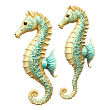 Cinematic Noble Sea Horse Portrait Emoji, Poised and elegant, with a delicate, upright body adorned with intricate, flowing patterns and a gracefully curled tail, with keen, expressive eyes, Simplified yet sharp and sophisticated features, highly detailed, glowing with a soft, aquatic luminescence, high shine, intelligent and refined, stylized with an air of ethereal marine grace, focused and poised, soft glowing outline, capturing the essence of a watchful and confident sea guardian that appears ready to drift out of the screen with effortless authority! sticker