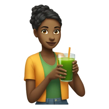 a girl holds a glass with orange juice in one hand and a green juice in another hand sticker