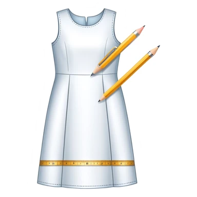 Icon for Fashion Design: a dress pattern with measurements, a ruler and a pencil. The icon should represent the process of designing clothing with a focus on precision and tailoring. Transparent background. sticker