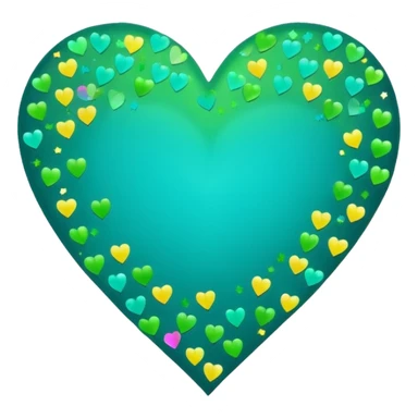 emoji: teal and neon green gradient heart with NYE celebration confetti from behind. sticker