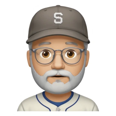 male full gray beard glasses and baseball cap sticker