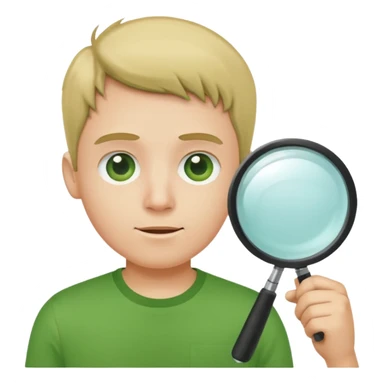 Человек в зеленой футболке , который смотрит в компьютер через лупу  sticker