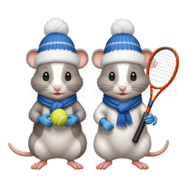 Rats playing tennis in winter with gloves hat and scarves on sticker