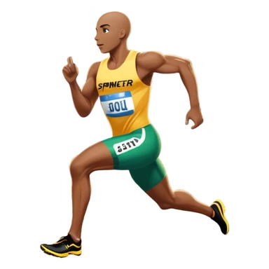 An icon depicting a sprinter in full motion, racing down a track with determination. The background showcases a vibrant stadium filled with cheering fans, bright lights, and a clear sky. The scene captures the speed, power, and focus of athletics.  sticker