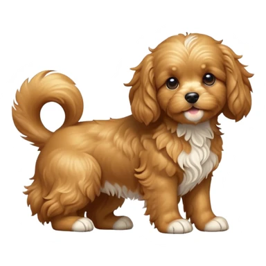 cinematic-[cavoodle dog]-realistic-full-body-sitting-emoji,-tail-resting-loosely-beside-its-paws,-head-tilted-dramatically,-wavy-[solid golden]-fur,-simplified-yet-realistic-focused-features,-highly-detailed,-glowing-with-an-almost-sarcastic-glow sticker