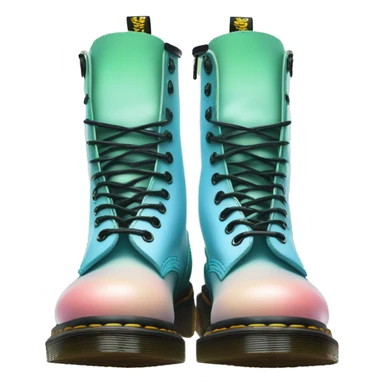 Realistic pair of pastel green pastel blue peach and black ombre Dr.Martens Jaddon boots facing forward.  sticker