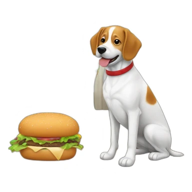 chien qui mange un hamburger avec un chien sur le canapé dans une maison avec une fenêtre en arrière plans  sticker