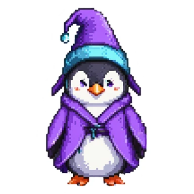 penguin character as a wizard with purple robe and pointy hat sticker