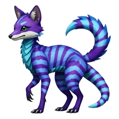 Realistic zig-zag-patterned striking indigo-violet-blue-cyan-gradiented with dark undertones, white underside, thunderous stormy edgy badass realistic Vernid-Sergal-Genet-Trico-species by LiLaiRa, full body sticker