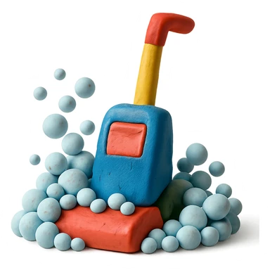 carpet shampooer with lots of playful claymation bubbles, no background sticker