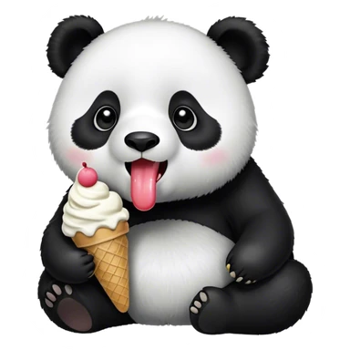 Panda eating ice cream with licking sticker