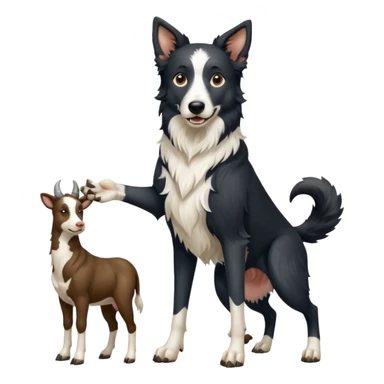 A black and white border collie werewolf, standing on her hind legs, holding a cow's hoof. sticker