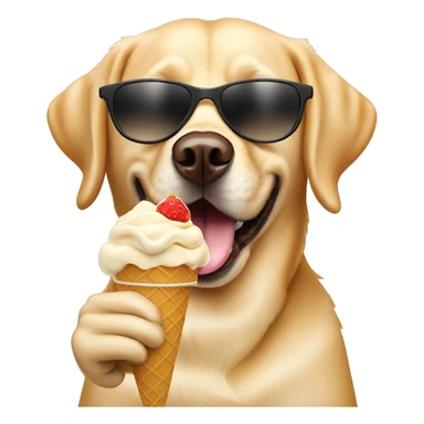 Golden Labrador retriever eating ice cream with sunglasses sticker