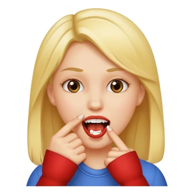 Girl biting finger with teeth sticker