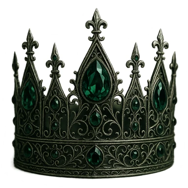 gothic crown in emerald green with silver filigree and dark green gems, mysterious and regal sticker