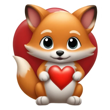 Detailled and photorealistic Baby fox with a big red heart sticker
