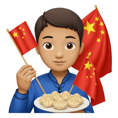 person holding chinese flag and eating dumplings sticker
