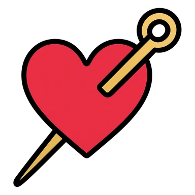 Make the needle much bigger while keeping the heart and color outline style the same. Remove the background. sticker