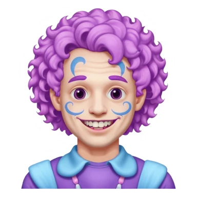 very cheerful colorful puffy violet curly haired man made out of cotton candy wearing teeth-braces and excessive face tattoos just face  sticker