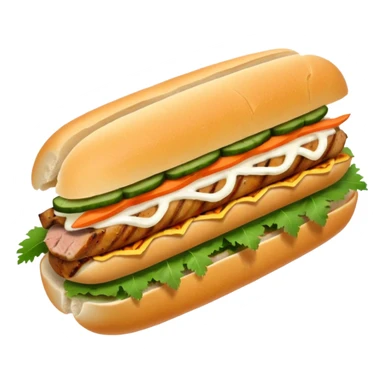 make it cute, chibitraditional banh mi with char grilled pork


    Very crusty baguette

    Mayo 

    Pickled carrot 

    Cucumber, coriander/cilantro, green onion, chilli 
 sticker