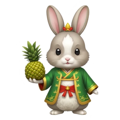 rabbit, wearing green chinese ancient custome, with pine apple sticker