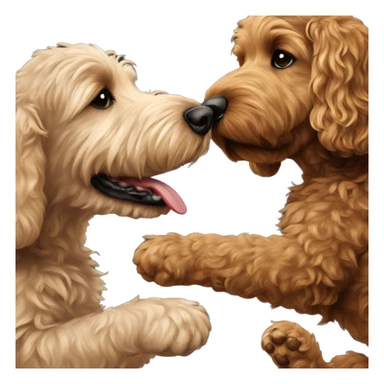 brown goldendoodle dog and small black/white dog giving each other a high five sticker