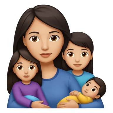 Hispanic mom with medium skin tone matching her children, long straight dark hair, single person sticker