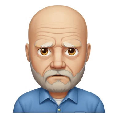 a portrait of aggressive elderly man, bald head, beard, wearing shirt sticker