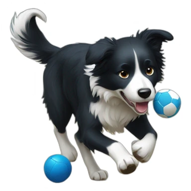 Border collie playing football with blue ball sticker