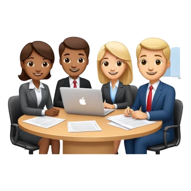 business executives sitting around a conference table with papers and laptops sticker