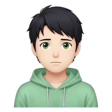 Gorgeous pastel green sweater black hair anime style shojo guy with blushing face and, hoodie, aesthetic, young adult, trending style outside  sticker