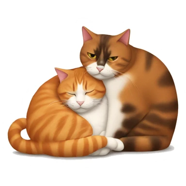 Fat Orange cat and skinny brown calico cat cuddling together sticker